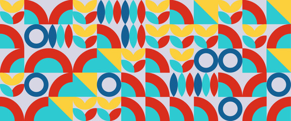 Colorful colourful abstract geometric mosaic banner design with simple shapes. Vector flat mosaic horizontal banners template