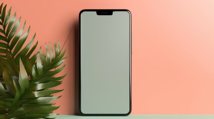 A close-up of a smartphone with a blank screen on a pastel background.
