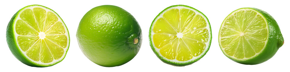 Set of limes isolated on transparent background - design element PNG cutout collection - obrazy, fototapety, plakaty