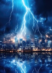 Landscape storm view on lightning bolts, bad weather forecast, climate change.. Generative ai.