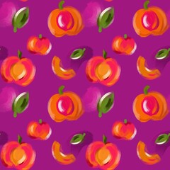 Hand drawn seamless  apricot illustration pattern
