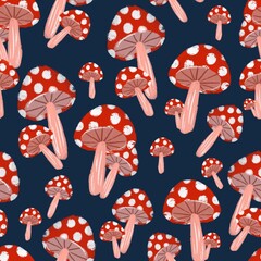 Seamless mushroom illustration. Hand drawn pattern