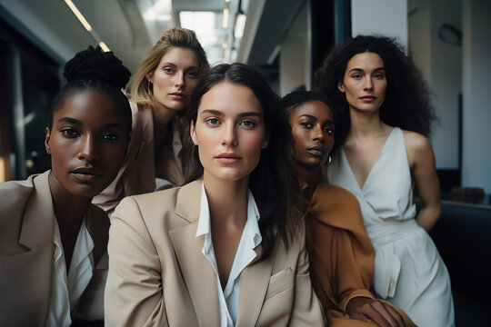 business diverse team strong confident woman in casual workwear modern office successful leadership collaboration corporate diversity partnership teamwork vision