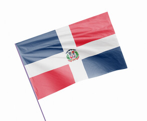 3d illustration flag of Dominican Republic. Dominican Republic flag waving isolated on white background with clipping path. flag frame with empty space for your text.