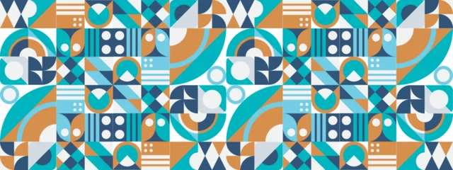 Poster Geometric minimal pattern mosaic. Simple colorful circle shapes, modern bauhaus banner vector design. Vector flat mosaic horizontal banners template © Roisa