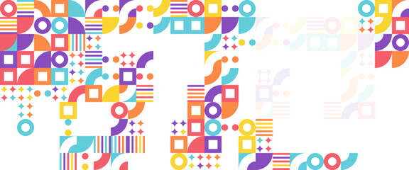 Colorful colourful vector flat mosaic banners with shapes. Vector flat mosaic horizontal banners template