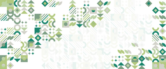 Geometric minimal pattern mosaic. Simple green white and gray grey circle shapes, modern bauhaus banner vector design. Vector flat mosaic horizontal banners template