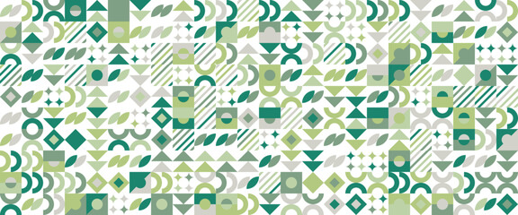 Vector flat design green white and gray grey geometric mosaic banners. Vector flat mosaic horizontal banners template