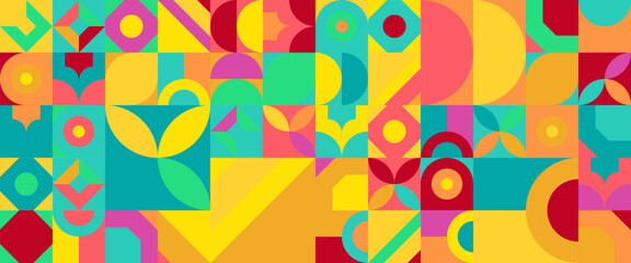 Colorful colourful vector flat mosaic banners with shapes. Vector flat mosaic horizontal banners template