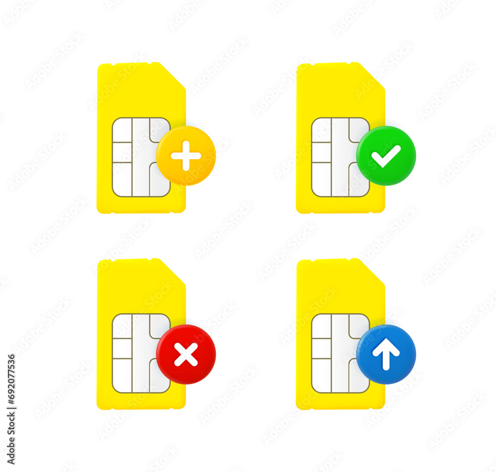 Poster Sim card icon set with different pictograms. 3d vector icons set