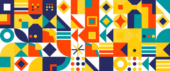 Fototapeta premium Vector colorful colourful abstract banners with mosaic geometric design. Vector flat mosaic horizontal banners template