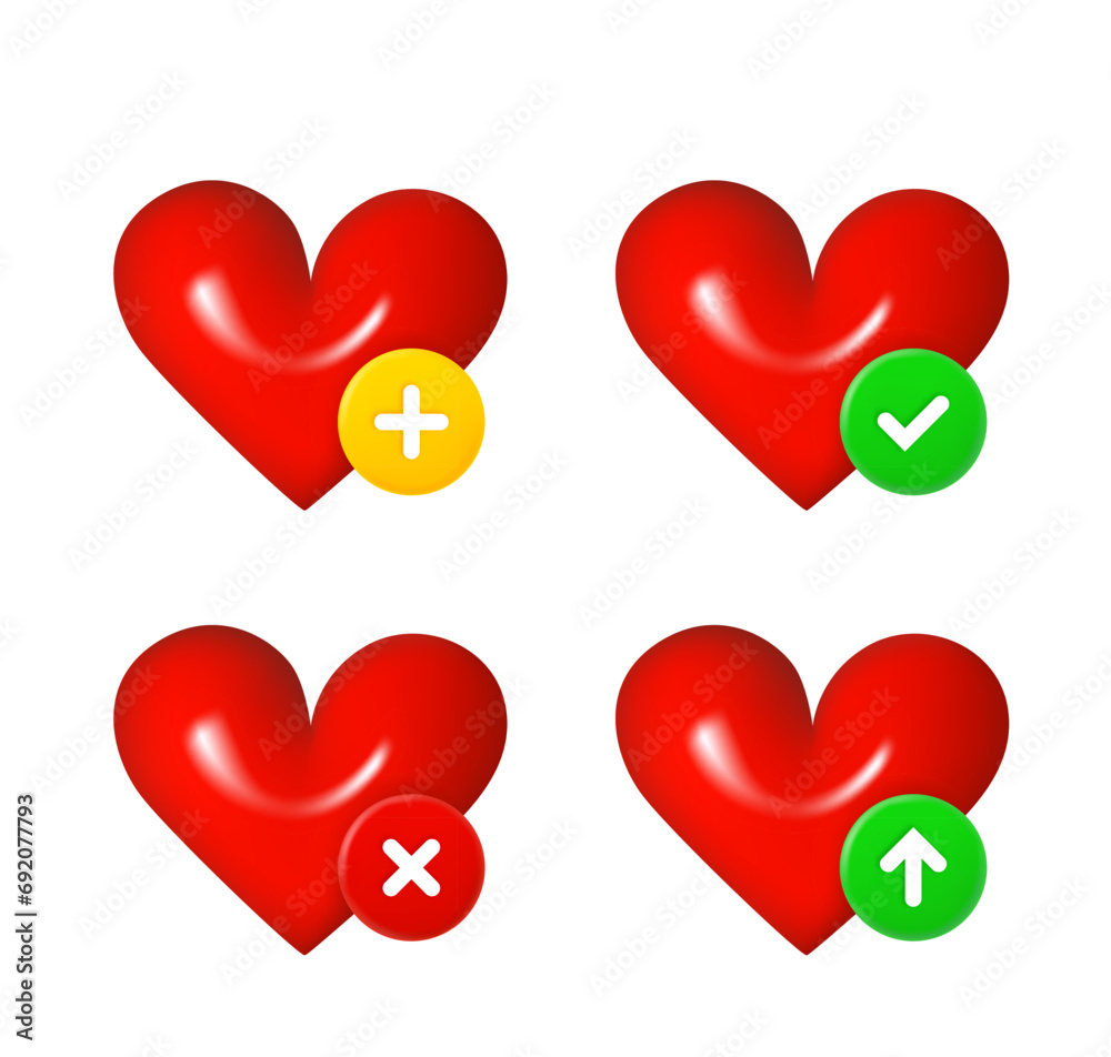 Leinwandbilder Heart icons set with different pictograms. 3d vector icons set isolated on white background