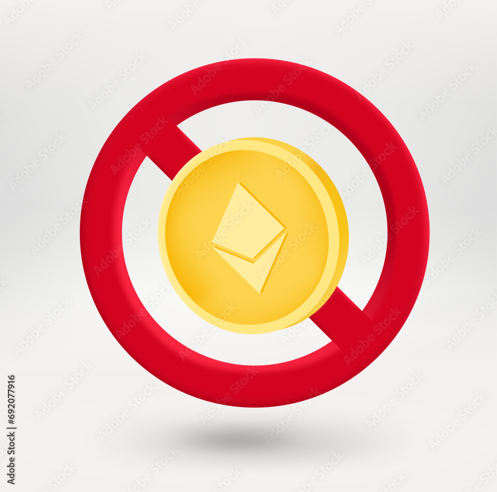 Fototapete Crypto currency coin in red circle with crossed line. 3d vector icon 
