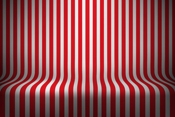 Empty studio with red stripes on floor and wall. 3d style vector illustration 