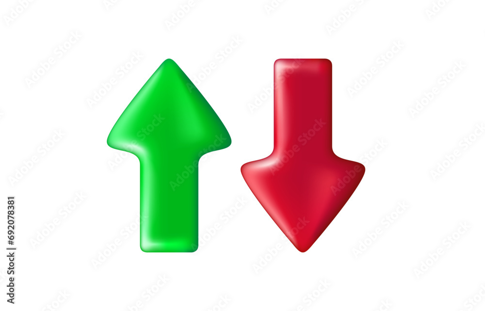 Poster Green and red up and down arrows. 3d vector element