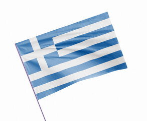Obraz premium 3d illustration flag of Greece. Greece flag waving isolated on white background with clipping path. flag frame with empty space for your text.