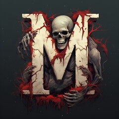 Letter M Logo, Letter M logo with with halloween zombie decorations. cartoon style made, Letter M logo in a moden style with zombie, skull and letter M 