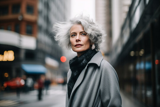 Generative AI Image of Fashionable Senior Woman in the City