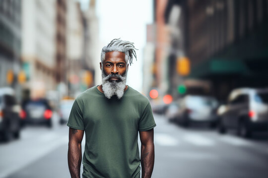 Generative AI image of a stylish mature black man with dreadlocks