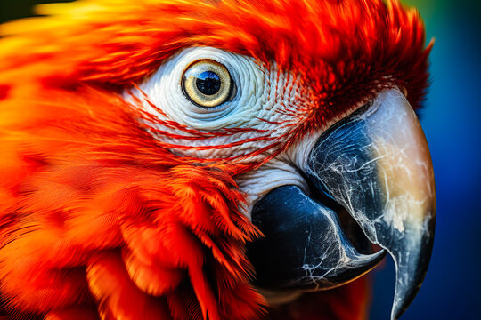 Generative AI image of a vibrant macaw in close-up