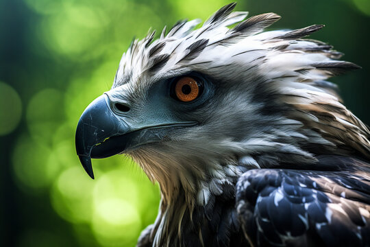 Generative AI image of intense eagle portrait in nature
