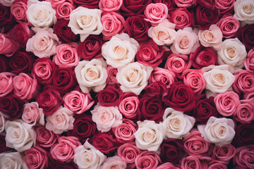 Pink roses background, rose decoration floral valentine wallpaper flower romantic pink roses wall, Rose Flowers Closeup, Generative Ai
