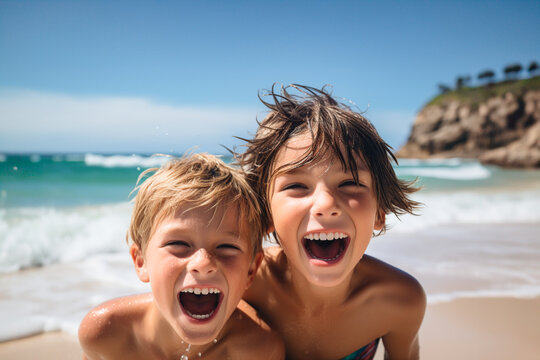 Children enjoying summer fun at the beach