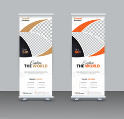 Creative clean and corporate Business roll up banner template design, travel Roll up banner stand vector minimal design, Poster for conference, forum, shop, Modern Exhibition Advertising vector eps cc
