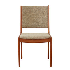  Mid-Century Modern mid-back chair with woven wool tweed upholstery. Vintage teak furniture....