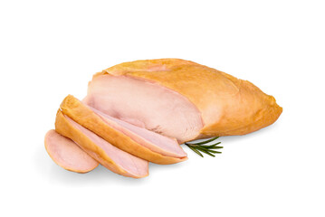 Smoked chicken breast isolated on white background.