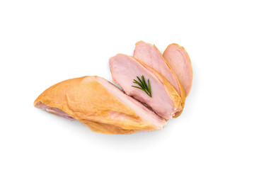 Smoked chicken breast isolated on white background.