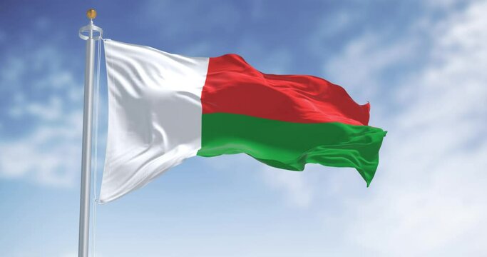 National flag of Madagascar waving in the wind on a clear day