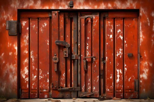 Rusty steel collapsible door texture, reminiscent of an old-fashioned style shutter gate. 