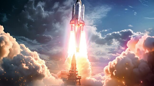 animation of a rocket launching in space