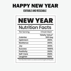 Happy New Year 2024 Nutrition Facts Template. New Year Nutrition Facts