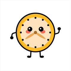 Clock emoticon color element. Cartoon happy character.