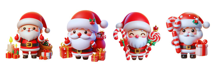 Set of Cute 3D charismas Santa Claus xmas, isolated over on white background(2)