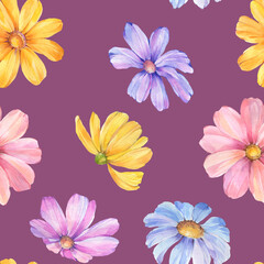 seamless pattern, watercolor flowers, abstract background
