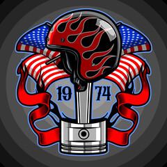 Half face helmet with American flag background