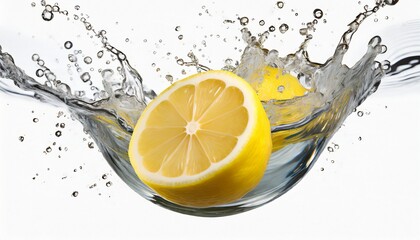 Super slow motion of lemon slices collision with water splashes.
