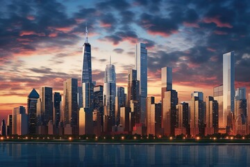 Cityscape skyline aerial view at dusk
