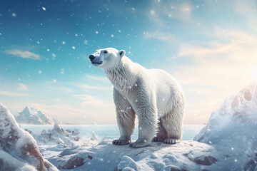 Polar bear in the snow. International Polar Bear Day. - obrazy, fototapety, plakaty