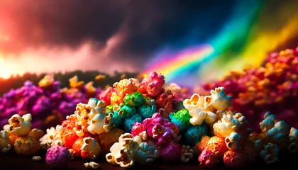 Zelfklevend Fotobehang Savor the Rainbow: National Popcorn Day's Multicolored Popcorn Delight © Vincent Goh