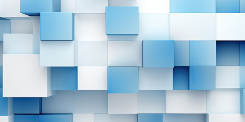 Simple abstract geometric background, blue and white cubes blocks mosaic,