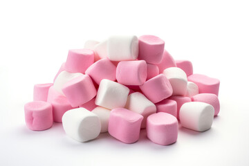 pink and white marshmallows isolated on a white background.