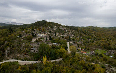 Fototapeta na wymiar Drone scenery of traditional town of kippoi in , Epirus, Ioannina region Greece
