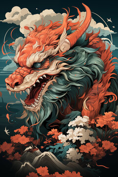 Wild Dragon Illustration Generative AI