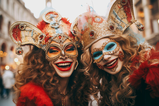 Venetian Joy at Carnival. Generative AI