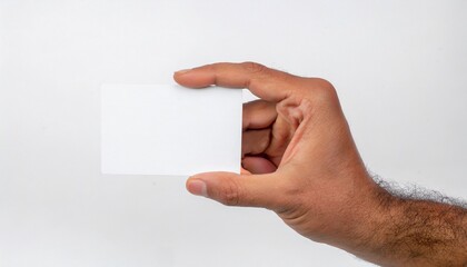 Obraz premium Man hand holding a blank card isolated on a white background
