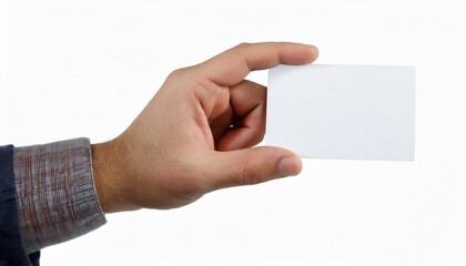 Man hand holding a blank card isolated on a white background